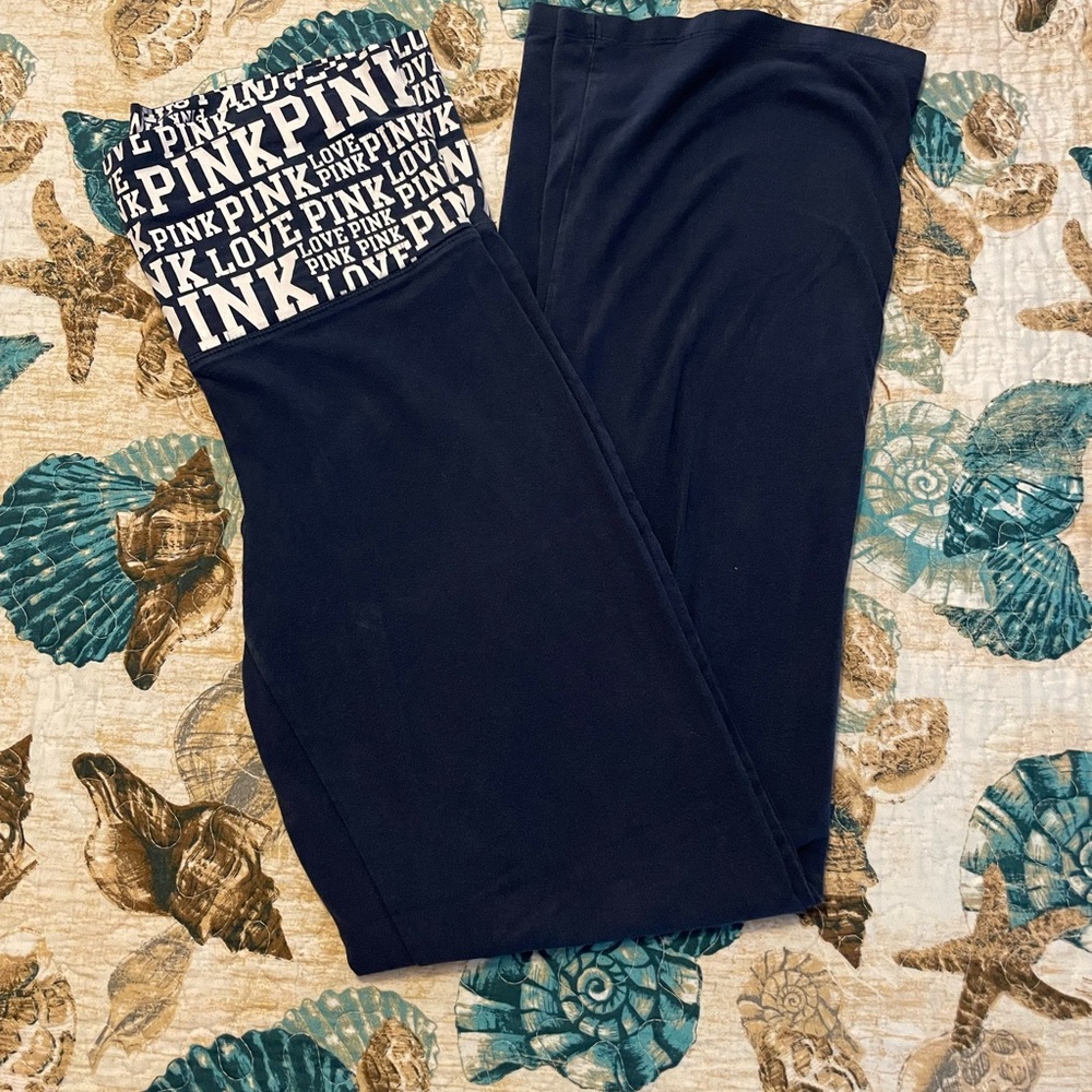 Navy Lounge Pants with White PINK Logo Waistband